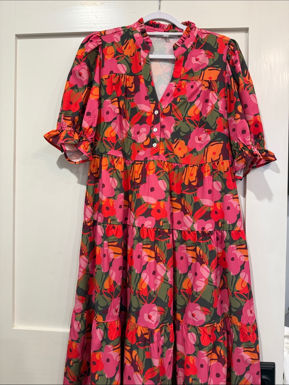 Tiered Floral Maxi Dress in Pink & Green